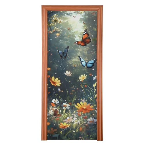 FLildon Spring Meadow Butterflies Door Cover Decoration, Party Accessory Porch Decor for Festive Ornament Room Door Covers 35 x 79 Inch