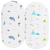 Bassinet Sheets Compatible with UPPAbaby Bassinet, 2 Pack Fitted Sheets, 100% Jersey Knit Cotton 190GSM, Ultra Soft Breathable, Dolphin and Whale