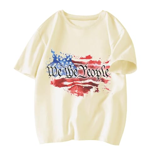 Image of Toddler Boys Girls 4th of July Patriotic American Flag Shirt | We the People Design, Short Sleeve T-Shirt, Memorial Day Tees, Kids