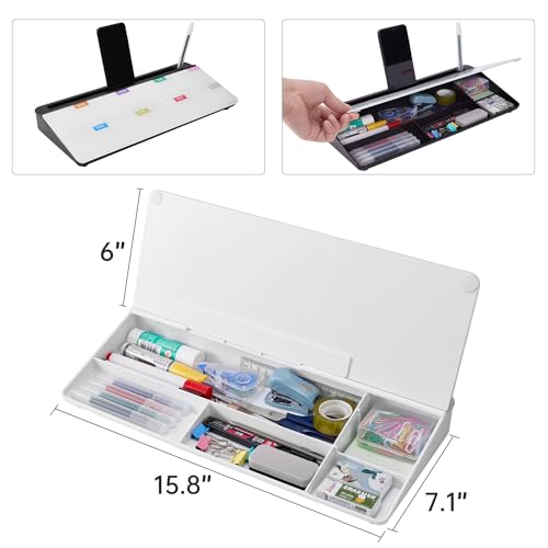 Image of TSJ OFFICE Whiteboard Weekly Dry-Erase-Board - Desktop White Board Calendar Desk Organizers with Accessories Computer Keyboard Stand with Drawer, for Office, Home, School Supplies - White Calendar