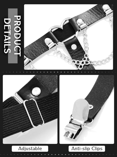 Thigh High Garter Belt Adjustable Rock Heart Gothic Leg Suspender Belts Rave Party Thigh Lingerie for Women(2 PCs)3