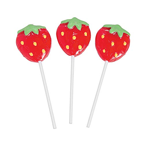 Fun Express - Strawberry Sucker for Birthday - Edibles - Sucker & Pop - Suckers & Lollipops - Birthday - 12 Pieces