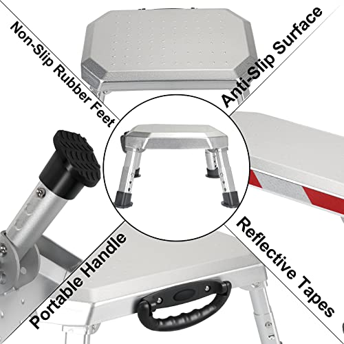 Wdg Safety Rv Steps, Adjustable Height Foldable Platform Step Stool Aluminum Rv Step Stable Camper Steps With Non-Slip Surface & Rubber Feet, Portable Handle, Reflective Tapes, Supports Up To 1400Lbs #TOP6