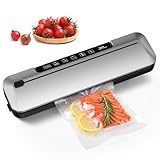 真空パック機 フードシーラー 75kPa 強力吸引 全自動/乾湿両用/6モード 108W 外部真空＆切断機能付き 鮮度8倍長持ち 食材保存 PSE認証 (専用袋10枚＋交換用密封スポンジ2個) (銀色)