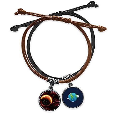 Pulsera de cuerda de planeta rojo oscuro y cuero con diseño del universo y la tierra