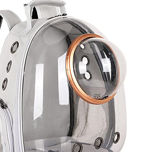 Mochila para mascotas gris con ventana transparente y ventilación 3