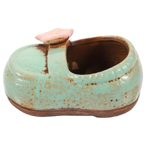 BESPORTBLE Boot Flower Planter Ceramic Desktop Flowerpot for Cactus Garden Decoration Hand-painted Green Shoe Design Porous Clay Pot for Indoor Plant Display