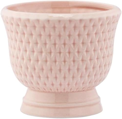 Napco Imports Decorative Home or Garden 4 x 4.75 Inch Indoor or Outdoor Compote Flower Pot Planter Pink Dimple