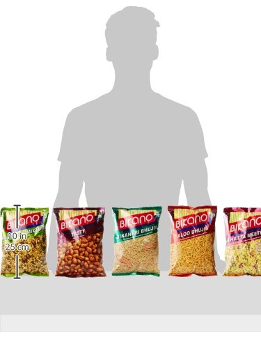 Image of Bikano 5 in 1 Combo Pack | Aloo Bhujia, Bhujia, Khatta Meetha, Tasty & Navratan Mixture | 15 Packs x 200g | Crunchy Indian Namkeen Snacks