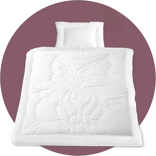 EVAN BROWNS® Set Edredón Cuna 100x135 + Almohada 40x60   Relleno Nórdico Cuna Bebé con Diseño Zorro   Edredón Infantil Suave, Transpirable y Lavable