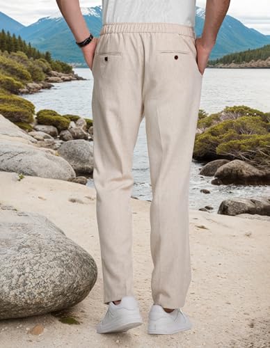 Men's Casual Pants Linen Drawstring Elastic Waist Loose Fit Men Dress Pants Summer Travel Beach Yoga Jog Trouser2