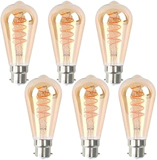 SD LUX B22 BC LED Bulbs Sprial Vintage Filament Led Light Bulbs,ST64 Amber Dimmable No Flicker Retro Bayonet Edison LED Bulbs-6W (40W Equi.) 300LM Warm White 2200K,6 Packs