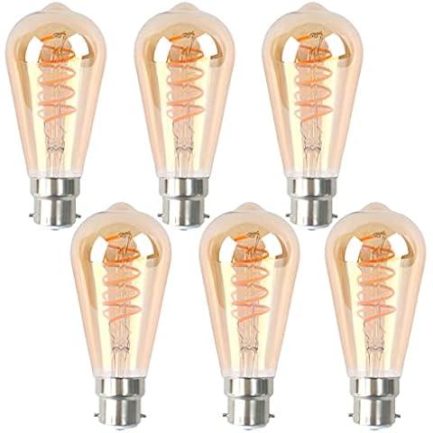 SD LUX B22 BC LED Bulbs Sprial Vintage Filament Led Light Bulbs,ST64 Amber Dimmable No Flicker Retro Bayonet Edison LED Bulbs-6W (40W Equi.) 300LM Warm White 2200K,6 Packs Cover