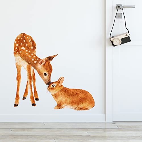 Royolam Cute Deer And Rabbit Wall Decal Nursery Woodland Animal Wall Sticker Removable Peel And Stick Waterproof Wall Art Decor Stickers For Kids Baby Classroom Preschool Living Room Playing Room Bedroom School #TOP18