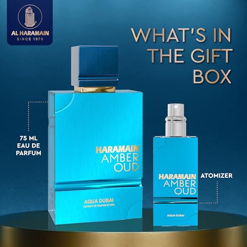 Image of Al Haramain Amber Oud Eau de Parfum - Aqua Dubai - Oud Cologne + ATOMIZER - Men's Perfume for Men: Bergamot, Green Notes, Mandarin, Melon, Pineapple, Amber, Vanilla, Musk, Mens Fragrances (2.5 oz)