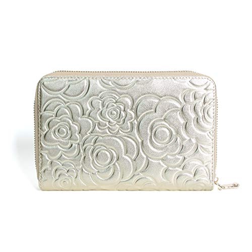 通帳ケース スキミング防止 本革 磁気 カメリア レディース (ゴールド) [並行輸入品]