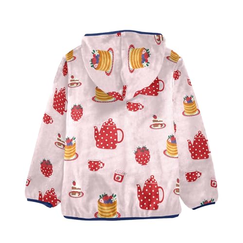 Cute Tea Set with Strawberry Cake Girls Fleece Jacket Girls Fall Jacket Girls Zip Up Hoodie Girls Sherpa Jacket 2-10T2
