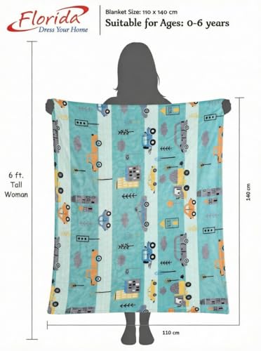 Image of Florida All Season AC Baby Blanket Swaddler Wrapper Flannel Soft and Comfortable for 0-5 Years Babies with Adorable Prints and Designs (Sky Blue Car)