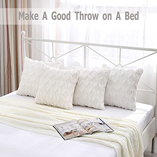 Volcanics Pack of 2 Faux Wool Throw Pillow Covers 20x20 Inches Decorative Farmhouse Velvet Couch Pillow Case Soft Plush Square Boho Cushion Pillowcase, White