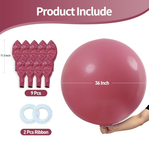 Image of KALOR 9 Pcs 36 Inch Large Dusty Pink Big Giant Round Latex Balloons
