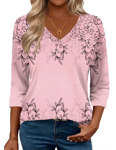 Image of Zeagoo 3 /4 Length Sleeve Womens Tops Casual V Neck Shirts Soft Basic Tees Business Work Blouses