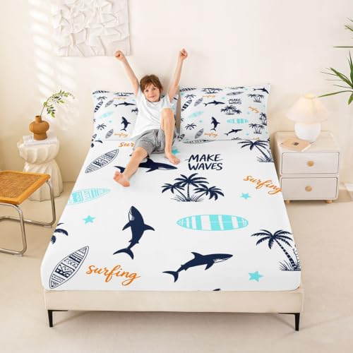 Feelyou Palm Tree Bed Sheet Set Queen Size for Children Kids Boys