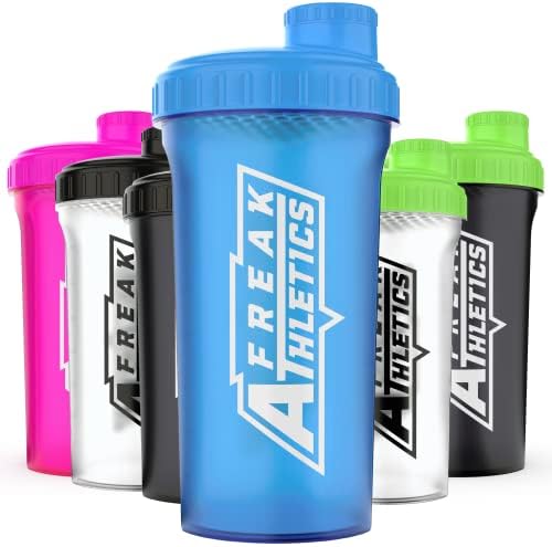 Protein Shaker Bottle 700ml Premium BPA Free shaker Bottle by Freak Athletics (Clear Transparent / Black Lid)