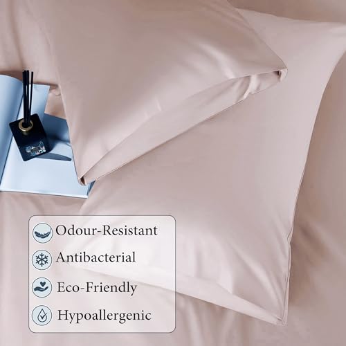 Image of RD TREND Microfiber Satin Weave Fitted Bedsheet for Double Bed King Size (78x72x10 Inch) with 2 Pillow Covers (18x28 Inch), 400 TC Elastic All Around | Lite Peach