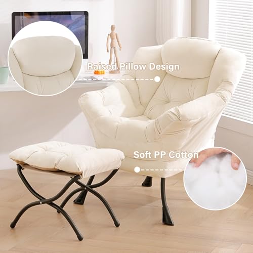 Image of Tiita Modern Large Accent Lounge Lazy Chair, Leisure Sofa Reading Armchair with Ottoman, Footrest for Bedroom, Living Room, Dorm Rooms, Garden