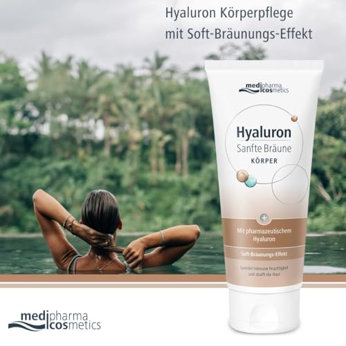 HYALURON SANFTE BRÄUNE KÖRPERPFLEGE 200ml, für einen gleichmäßigen Soft-Bräunungs-Effekt ohne Streifenbildung, für ein angenehmes Hautgefühl, mit angenehmem Duft, zieht schnell ein und fettet nicht.