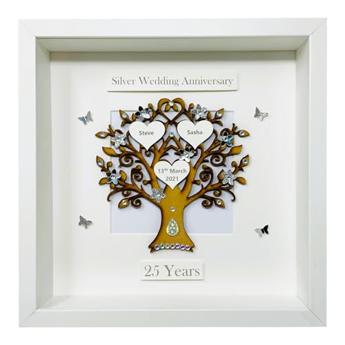 Image of 25th Silver Wedding Anniversary Personalised Family Tree Frame - CLA 25