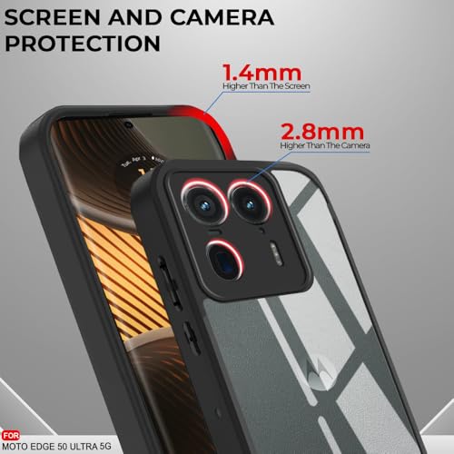 Image of AESTMO Moto Edge 50 Ultra 5G Back Cover | 360 Protection | Crystal Clear Hard Back Transparent | Bumper Case for Moto Edge 50 Ultra 5G (PC+TPU, Black Bumper)