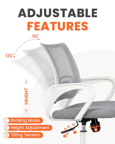 Image of NEO CHAIR Office Desk Computer Chair Ergonomic Mesh Gaming Cushion Seat with Comfy Lumbar Mid Back Support Adjustable Height Swivel Rolling Wheels for Home Task (Grey)