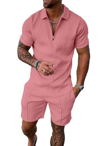 BIRW L Pink Mens Short Sets 2 Piece Outfits Fashion