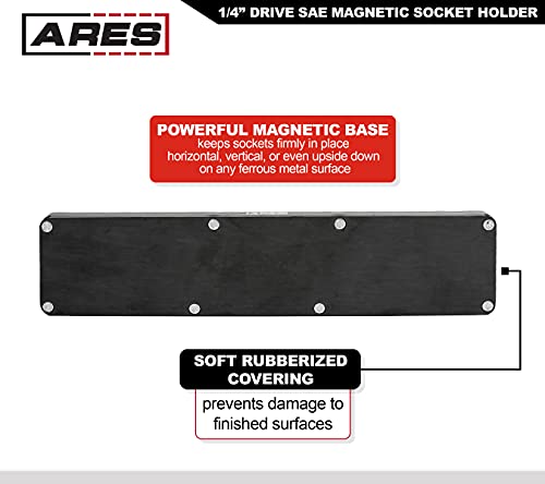 Image of ARES 60005 - Green 26-Piece 1 /4-Inch SAE Magnetic Socket Organizer - 13 Standard Size and 13 Deep Size Socket Holder - Keeps Your Tool Box Organized