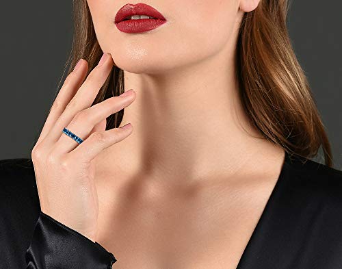 Savlano 18K White Gold Plated Blue Cubic Zirconia 4x4MM Square Princess Cut Eternity Ring Band for Women (6)