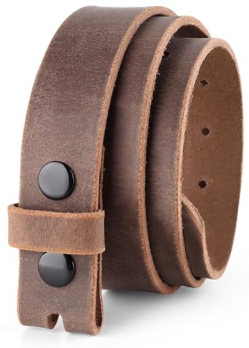 F&L CLASSIC Belt for Buckles 100% Full Grain One Piece Leather Belt, w/Snaps for Interchangeable Buckles,1.25