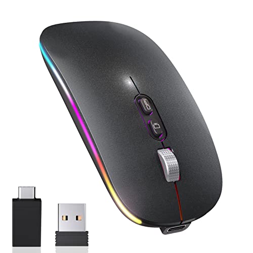Image of OKIMO 【Upgrade】LED Wireless Mouse, Slim Silent Mouse 2.4G Portable Mobile Optical Office with USB & Type-c Receiver, 3 Adjustable DPI Levels for Notebook, PC, Laptop, Computer, MacBook (Galaxy Black)