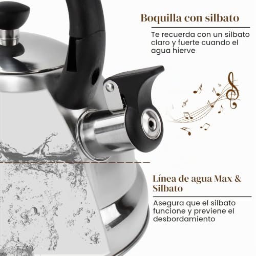 Miniatura 2 de 3l Hervidor Silbante De Inducción De Acero Inoxidable Asa Plegable Compatible Con Todos Los Quemadores, Incluidos Los De Inducción