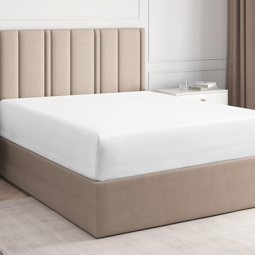 Sábana Bajera 135x190cm - 100% Algodón - Sábana Ajustable 135x190 para Colchones hasta 30 cm Altura - Ropa de Cama Premium Algodón 400 Hilos - Certificación Oeko-Tex - Paquete Individual - Crema