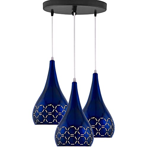 Image of Homesake 3-Lights Cluster with Glossy Spining Cross-Cut Hanging Pendant Lamp, Ceiling Light, E27 Holder, Decorative, White, Urban Retro, Nordic Style, LED /Filament (Blue, 3-Lights Round)