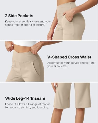 Image of G4Free Capri Pants for Women 14 inch Knee Length Wide Leg Yoga Capris Dressy Casual Summer Crop Pants with Pockets