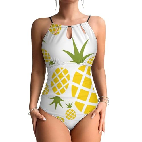 Maillot de bain une pièce ananas jaune haut de gamme avec doublure gainante intégrale