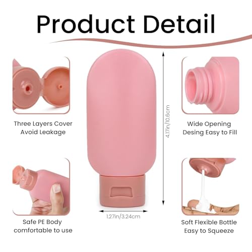 Image of Pack of 3 Refillable Travel Bottles for Toiletries Silicone Container for Cream, Shampoo Hand Wash, Lotion Storage Bottle Travel Accessories Leak Proof (60 ML)