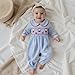 RSRZRCJ Baby Girls Christmas Romper Santa Claus Embroidery Doll Collar Long Sleeve Jumpsuits for Newborn Fashion Clothes (Blue, 6-12 Months)