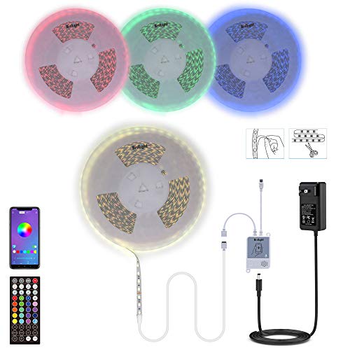 45Ft 24V Continuous One Strip Long Run RGB LED Tape Light Bluetooth App Music SYNC Controller Home Theater Backlight Crown Molding Under Cabinet Multi-Color Ribbon Light (1800mcd Super Bright LED)