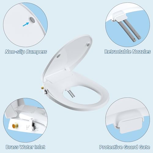 Hibbent Round Bidet Toilet Seat, Slow Close Lid, Dual Nozzle - image 7