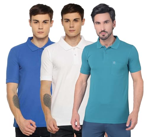 Image of Dollar Men's Pack of 1 Solid Cotton Blend Polo Neck T-Shirt