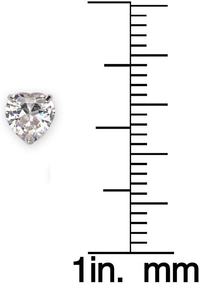 Solid 14k White Gold Heart-shaped Cubic Zirconia Screw Back Stud Earrings - 4mm 5mm 6mm - Heart Earrings for Women - Hypoallergenic - Safety back