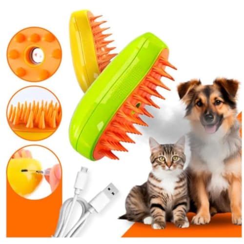 Escova Pet Para Cães e Gatos A Vapor 3 Em 1 - Autolimpante, Massagem e Remoção de Pelos - Recarregáv
